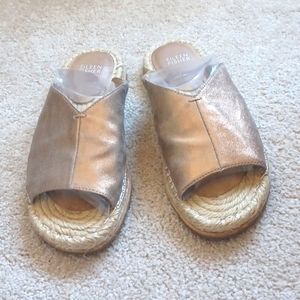 Eileen Fisher Mill Metallic Leather Espadrille Sandals Venus Metallic Rose Gold